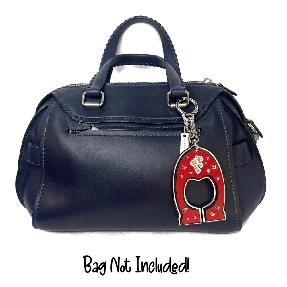 COACH VARSITY C BAG CHARM (F23585) SILVER/TRUE RIVETED RED KEY CHAIN KEYCHAIN
